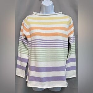Lauren Ralph Lauren Petite Sweater Cotton Multi-Color Striped Crewneck P‎